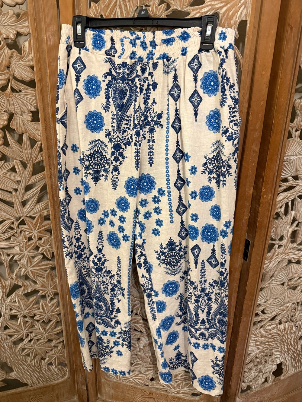 Blue Floral Print Elastic-Waist Pull-On